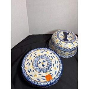 Temptations Old World Blue Cake Plate with Cover‎ & Serving Bowls & Divided Dish